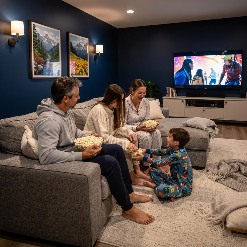 Bright kitchen with durable countertops, inviting family dining area, and soft lighting creating a welcoming atmosphere.